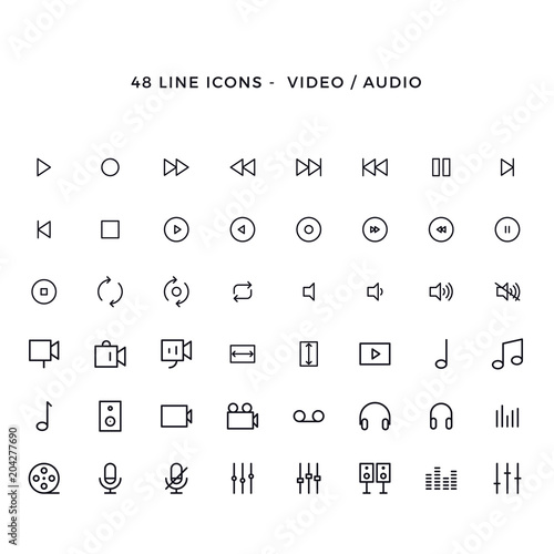 Set of video and audio vector line icons