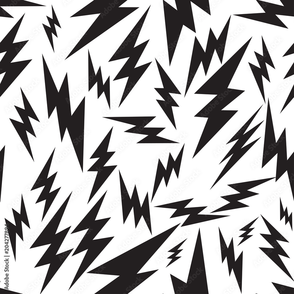 Fototapeta premium PrintLIGHTNING MEMPHIS SEAMLESS VECTOR PATTERN. FLASH GEOMTERIC TEXTURE. 80S-90S DESIGN