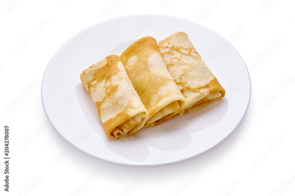 pancakes with cheese are isolated on a white background