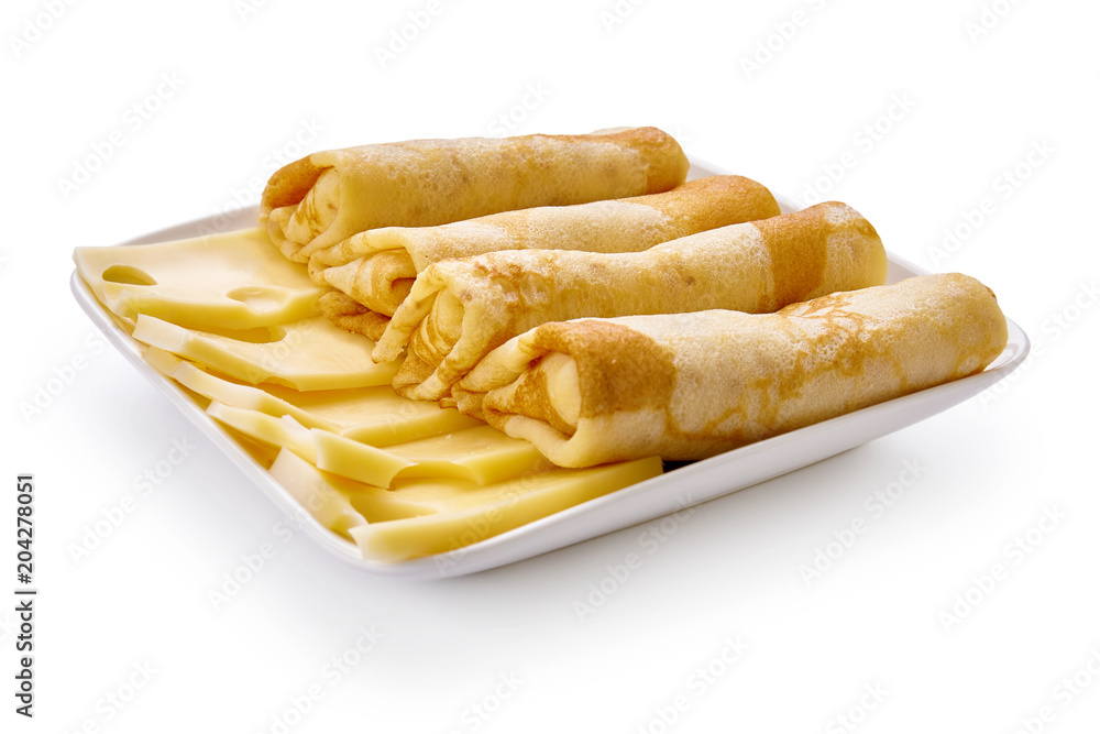 pancakes with cheese are isolated on a white background pancakes with cheese are isolated on a white background