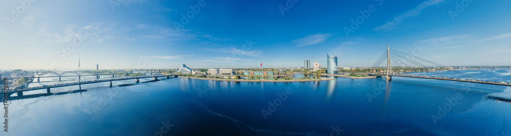 City Riga Daugava river drone sphere 360 vr view