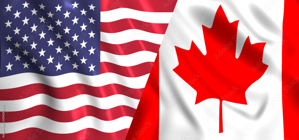 us flag and canadien flag waving symbol of relation Stock Photo | Adobe ...