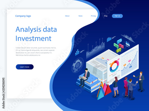 Isometric Analysis data and Investment. Stack of documents with an official stamp and pencils in a glass. A method for working in the office. Bureaucracy concept. Flat style vector illustration