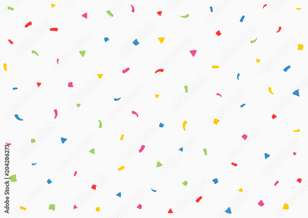 Horizontal background with color confetti. White, blue, red, green, yellow, purple.