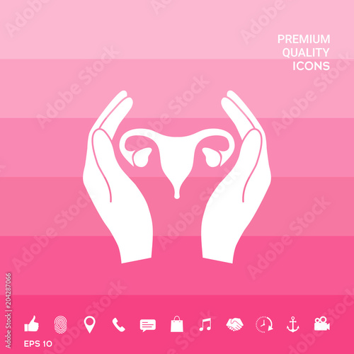 Hands holding Female uterus - protection icon