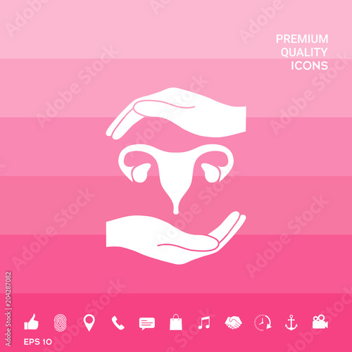 Hands holding Female uterus - protection symbol