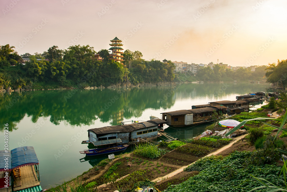 Sunset over a lake in Guangxi province of China