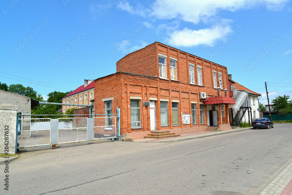 POLESSK, RUSSIA. The brick building of shop on Sovetskaya Street