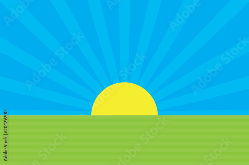 Morning sunrise. Cartoon sunrising background.
