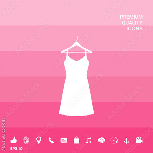 Sundress, Evening dress, combination or nightie on the wardrobe hanger , the silhouette. Menu item in the web design