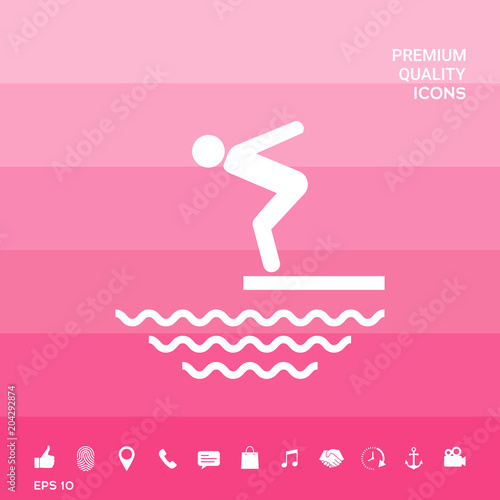 Swimmer on a springboard, Jumping into the water - icon