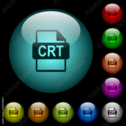 CRT file format icons in color illuminated glass buttons