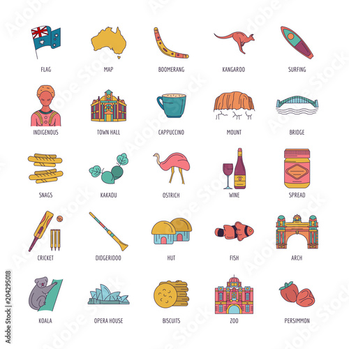 Australia icons set, cartoon style