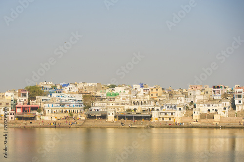 Beautiful Pushkar skyline and sacred lake (Sagar). Rajasthan. Pushkar is holy city for Hinduists and famous for many Hindu temples © Travel Wild