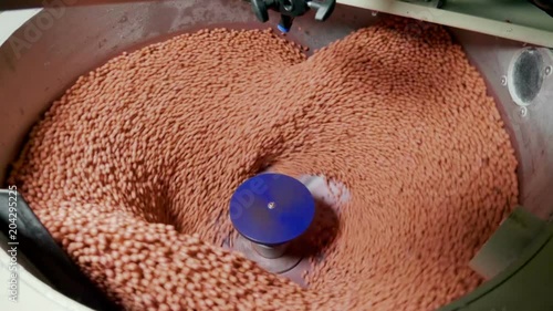 Process of treatment of soybean seeds against disease and insects. Slow motion. HD
