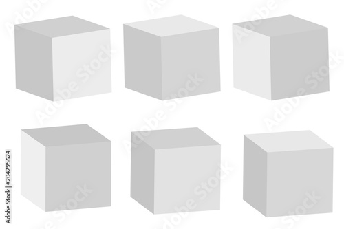 Set of cube icons. 3D cube model with perspective. Isolated on white background. Vector