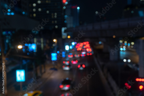 Multicolored defocused bokeh blurry lights. Abstract blur defocus bokeh background of car light glowing or Illuminate at night as Citylife lifestyle Concept.