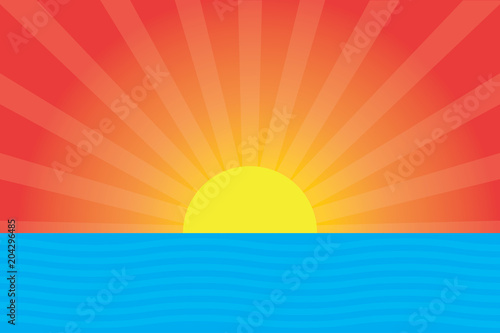 Cartoon sunset background. Sea and sunset simple design. © tolgabarin