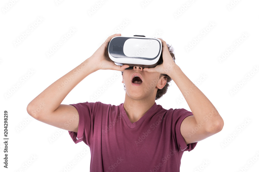 A surprised VR glasses player A surprised VR glasses player