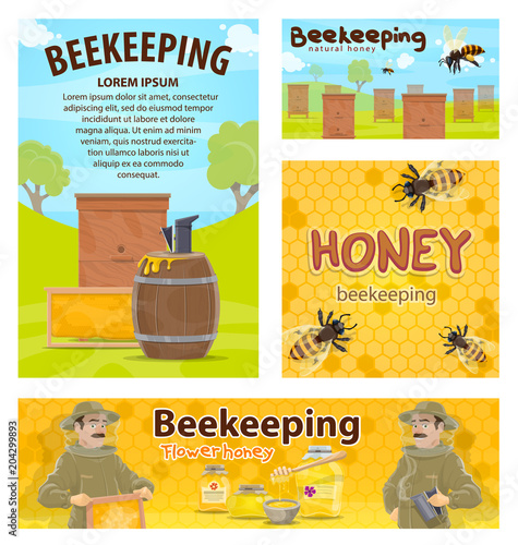 Beekeeping honey apiary beekeeper vector posters