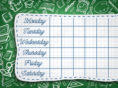 School timetable, weekly lesson schedule template