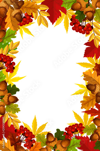 Autumn frame of fall season leaf, acorn and berry