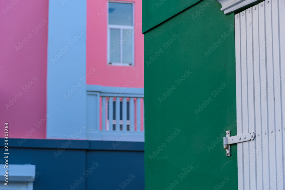 overlapping of colorful buildings in the city center of Oranjestad