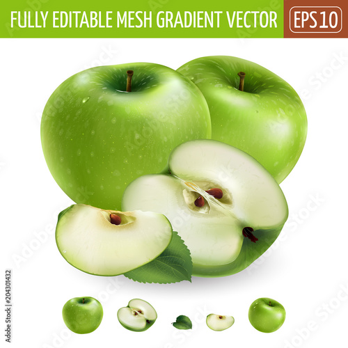 Green apple on white background. Vector illustration