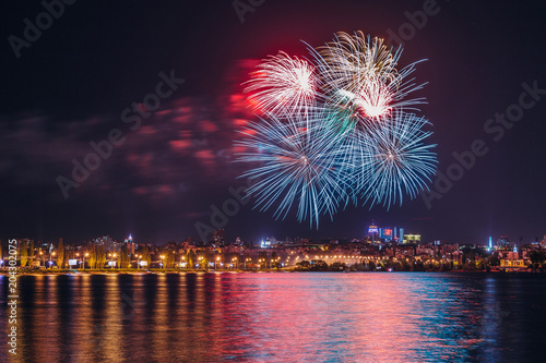 Firework over Voronezh river during celebration of Victory day anniversary festival © Mulderphoto