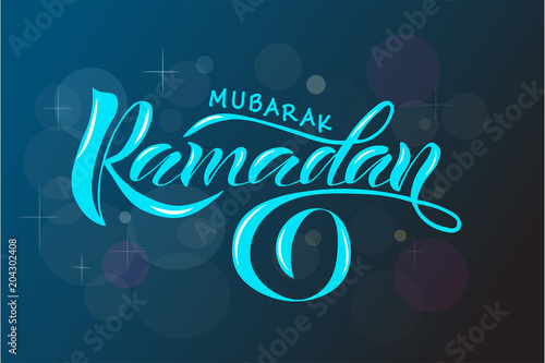 Vector Illustration of text Ramadan Mubarak for postcards. Ramadan Mubarak badge, tag and icon. Template for postcards, invitation, banner, poster. Lettering, calligraphy of Ramadan Kareem text. EPS 1