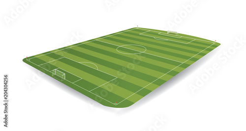 Empty soccer field in perspective with 3D appearance on white background. Vector image