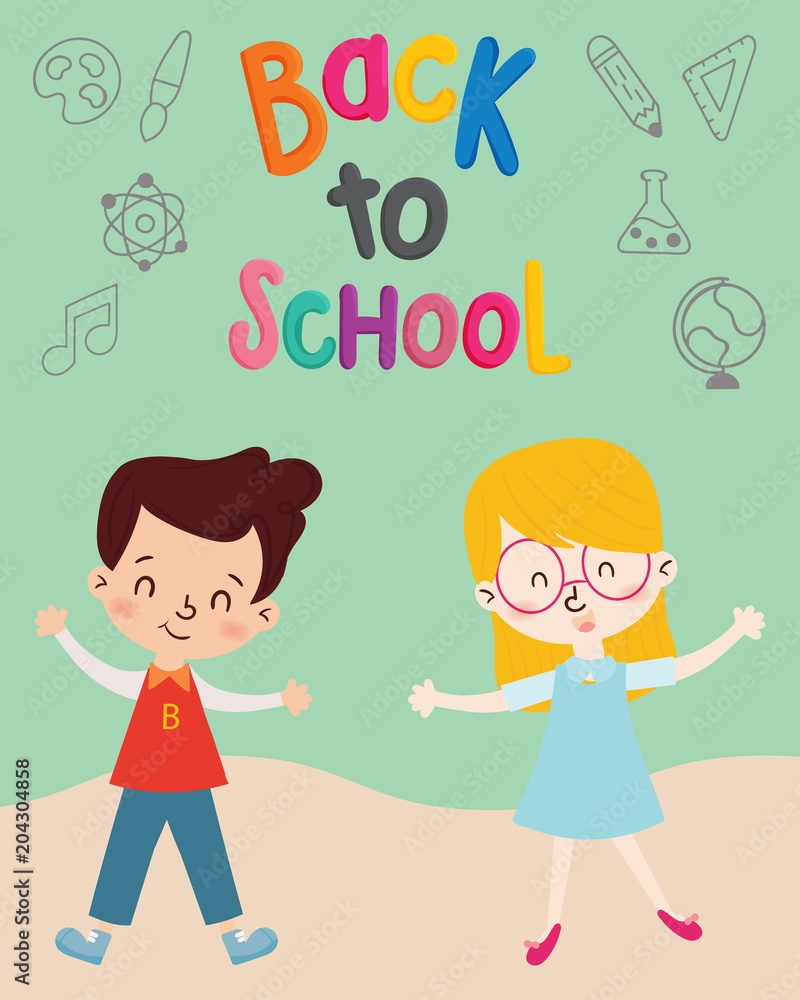 Welcome back to school. Cute school kids. Welcome back to school. Cute school kids.