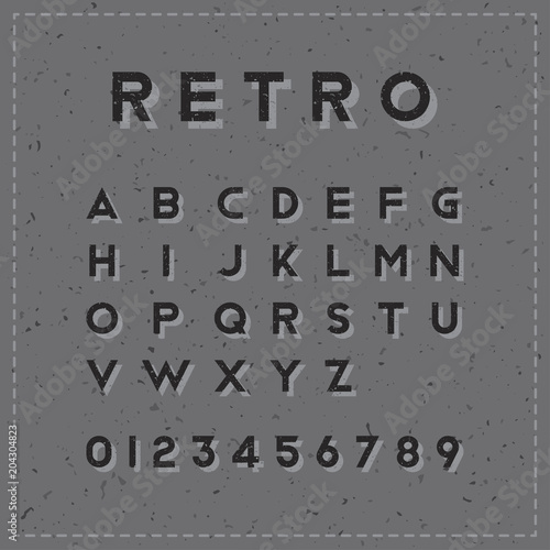Retro Alphabet with texture. A set of fonts with numbers in the old style. Flat vector illustration EPS 10