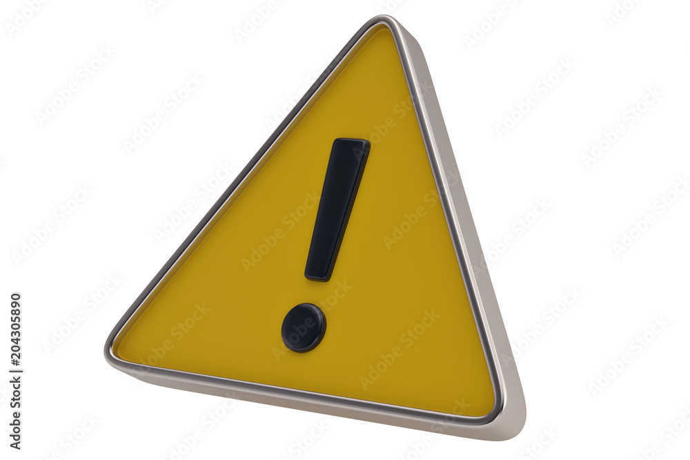 Yellow warning sign on a white background. 3D illustration. Yellow warning sign on a white background. 3D illustration.