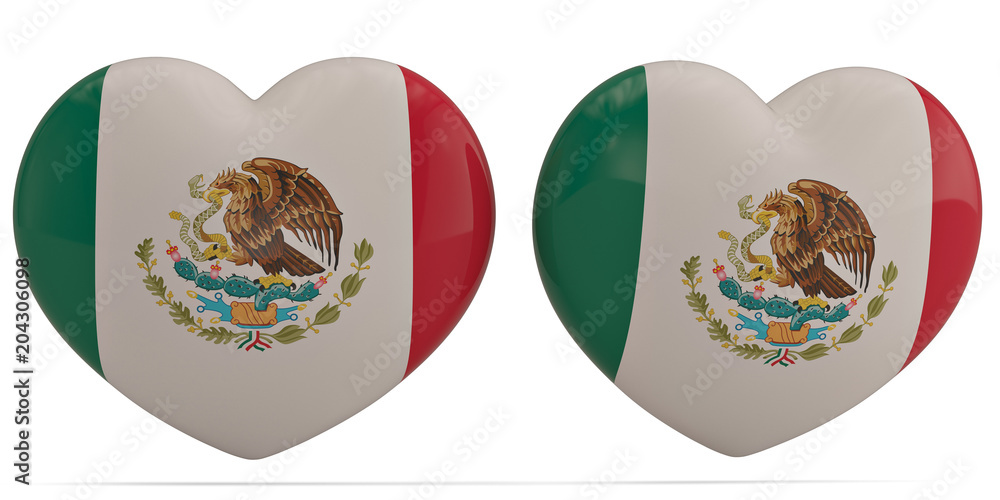 Mexico flag heart symbol isolated on white background. 3D illustration. Mexico flag heart symbol isolated on white background. 3D illustration.