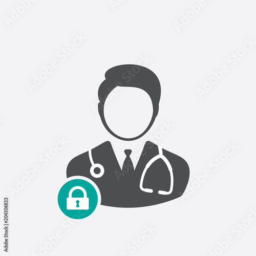 Doctor icon with padlock sign. Doctor icon and security, protection, privacy symbol
