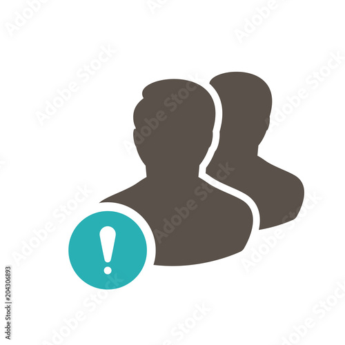 Client icon with exclamation mark. Client icon and alert, error, alarm, danger symbol