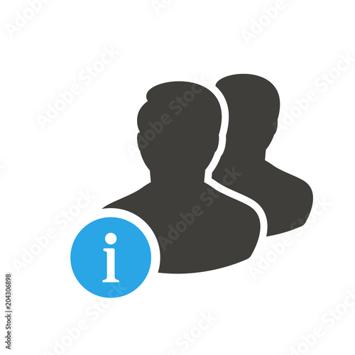 Client icon with information sign. Client icon and about, faq, help, hint symbol