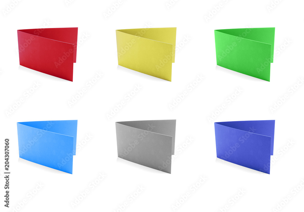 Mock up of colored greeting cards on white background. Mock up of colored greeting cards on white background.