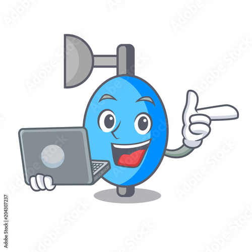 With laptop ambu bag character cartoon