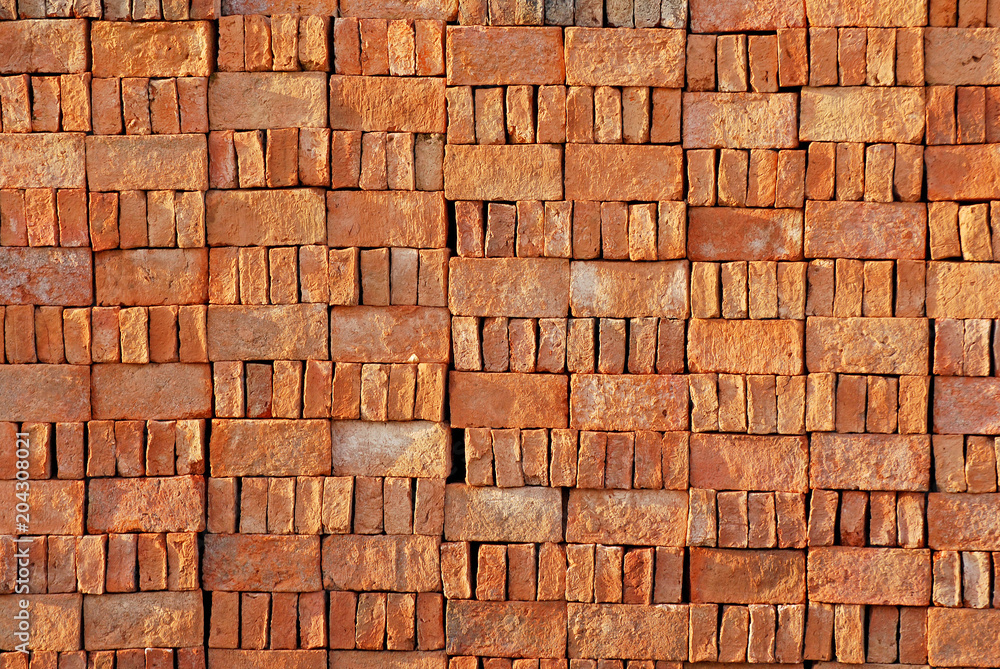 Red Brown brick block texture is stack for Construction - abstract background Red Brown brick block texture is stack for Construction - abstract background