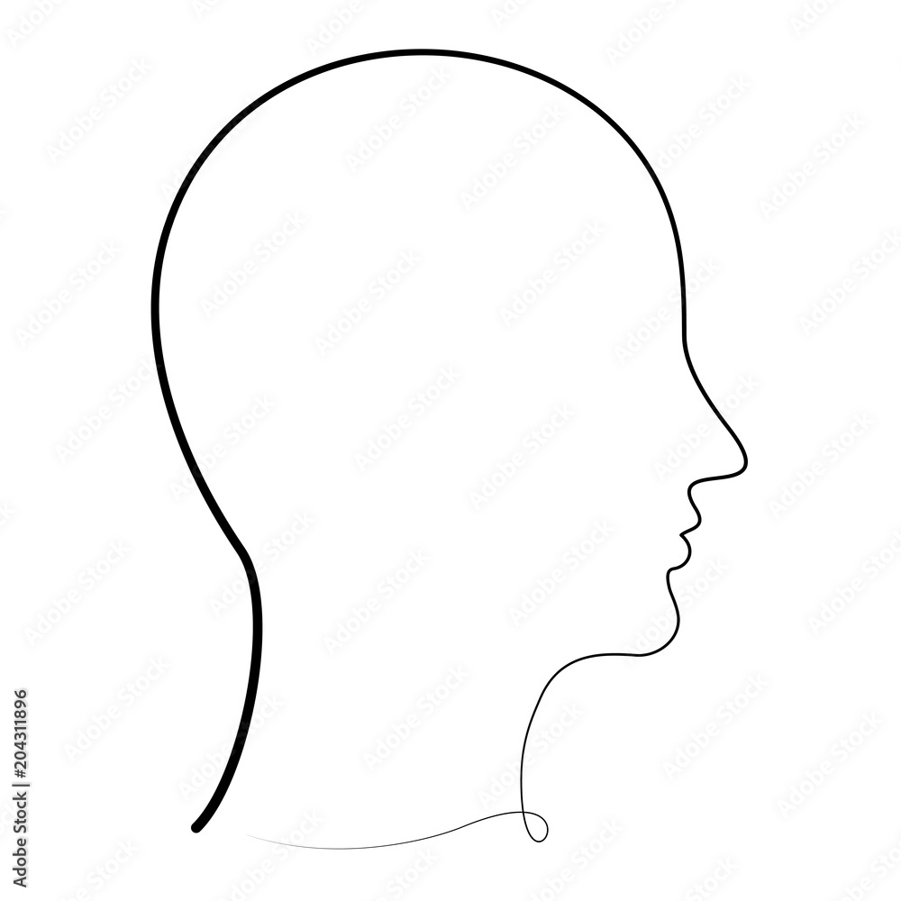 The human profile. The black silhouette of the man. Flat vector cartoon illustration. Objects isolated on white background.