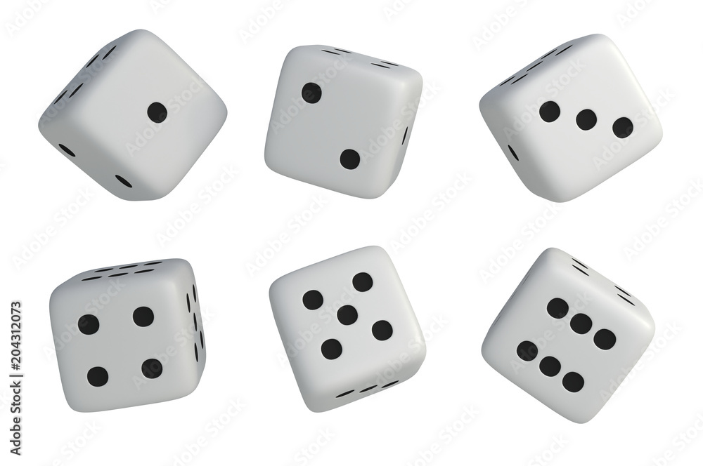 Set of white dice with black dots isolated on white Set of white dice with black dots isolated on white