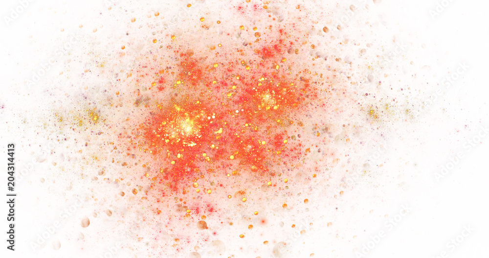 Fiery swirl. Abstract golden and red sparks on white background. Digital fractal art. 3D rendering. Fiery swirl. Abstract golden and red sparks on white background. Digital fractal art. 3D rendering.