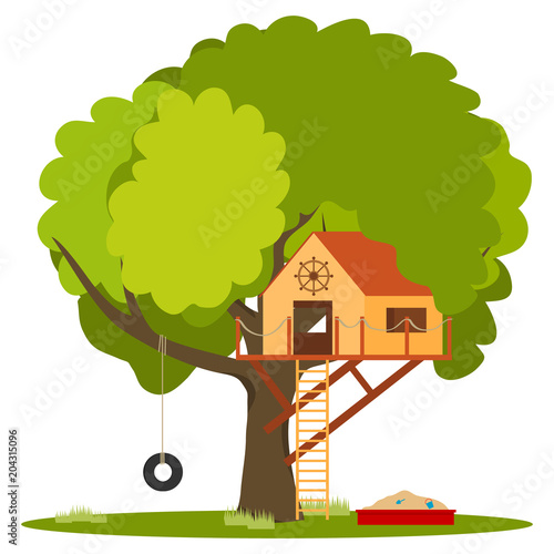 House for children on the tree, a toy house for children on the tree.