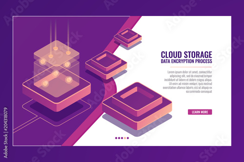Digital technology, data conversion, energy production, server room, database, organic isometric vector