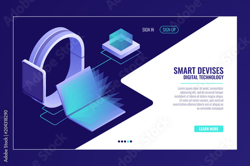Smart devices, information mobility, smartwatch with open electronic book isometric