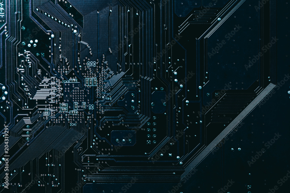 Fototapeta premium Computer digital electronic circuit for Technology dark pattern background