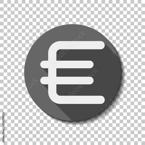 euro symbol, simple icon. White flat icon with long shadow in ci