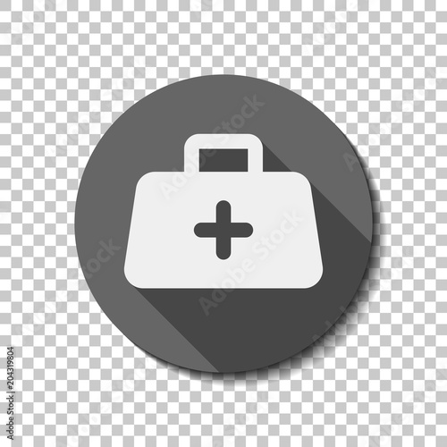 first-aid kit, simple icon. White flat icon with long shadow in